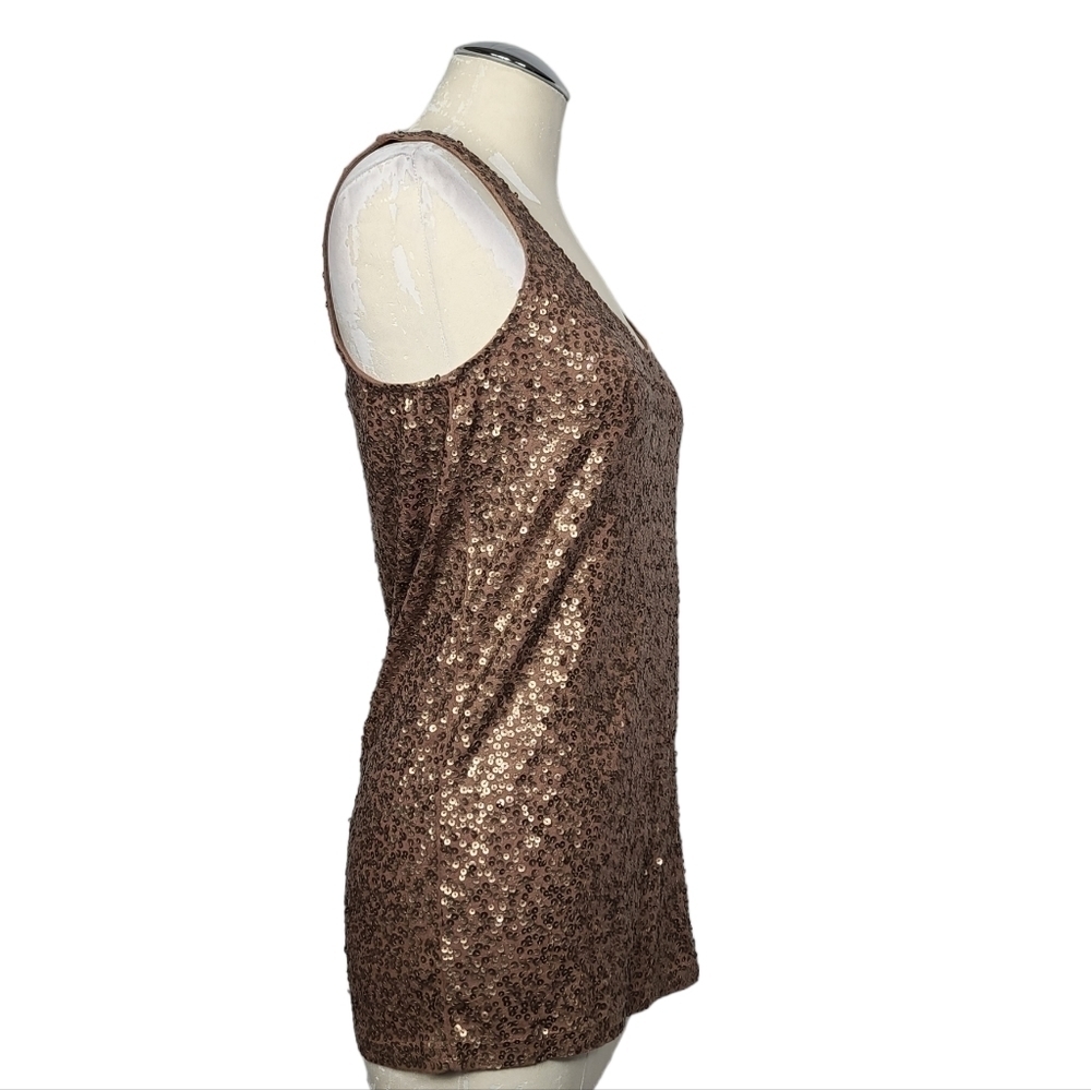 J. Crew Brown Sequin Scoop Neck Cotton Linen Modal Tank Top M - Picture 5 of 9